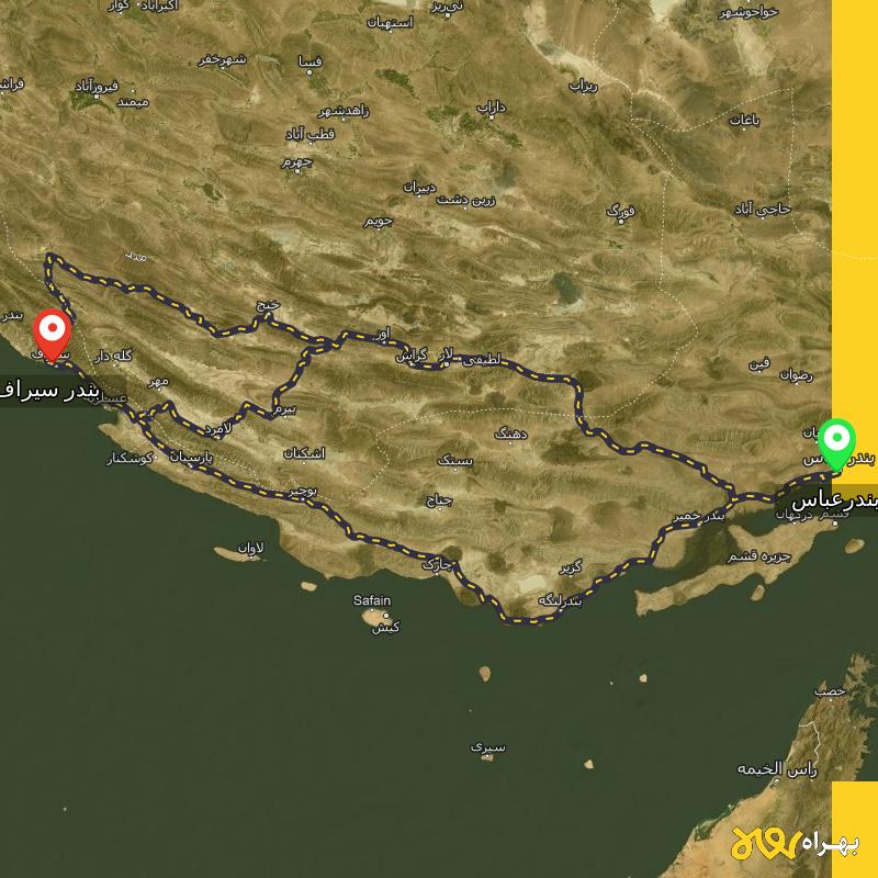 مسافت و فاصله بندر سیراف - بوشهر تا بندرعباس از 3 مسیر - مسیریاب بهراه