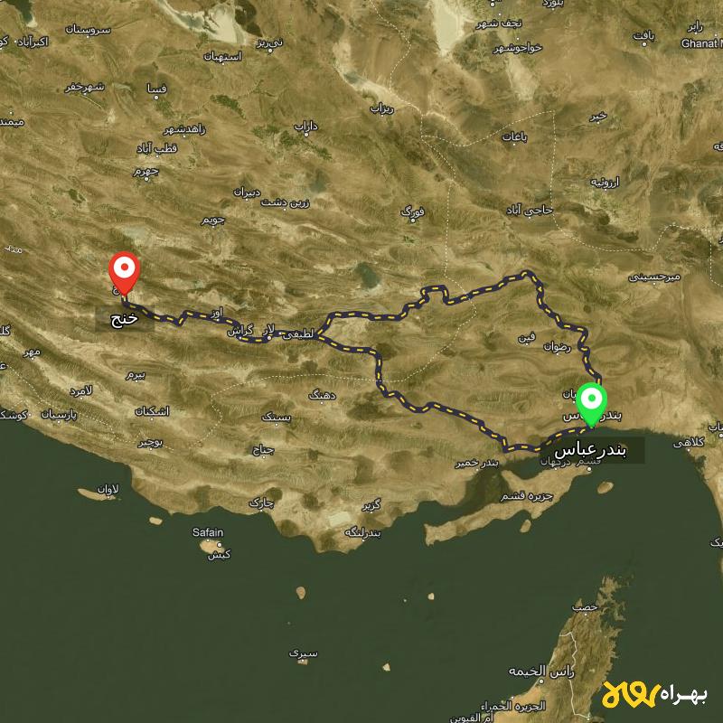 مسافت و فاصله خنج - فارس تا بندرعباس از 2 مسیر - مسیریاب بهراه