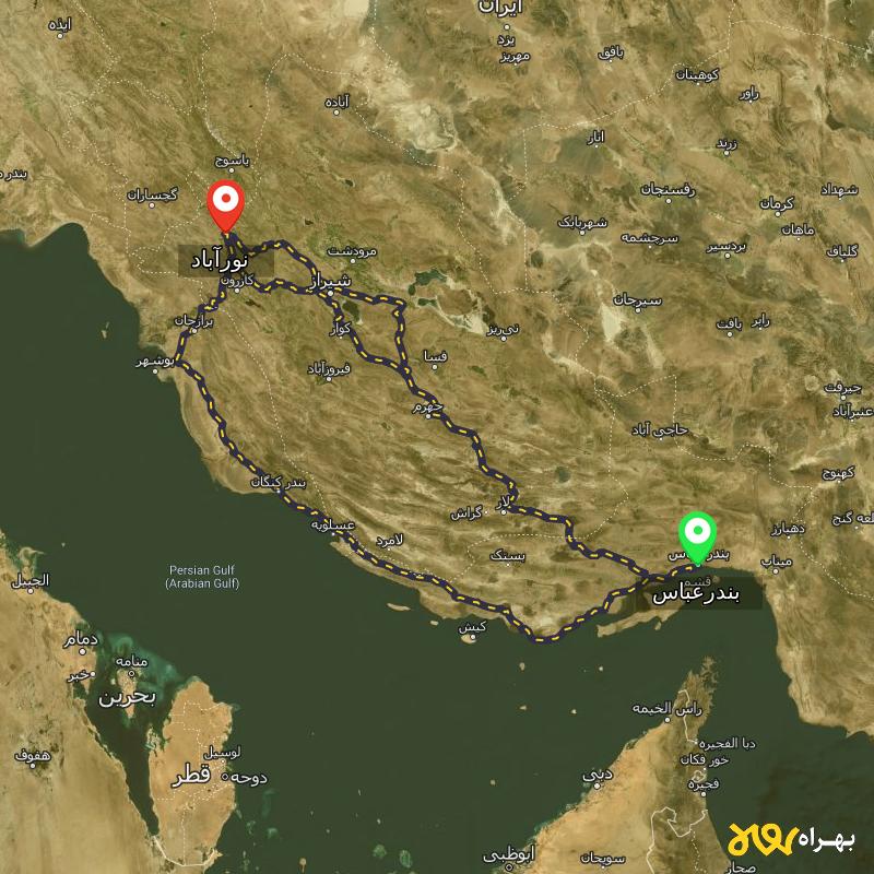 مسافت و فاصله نورآباد - نورآباد ممسنی تا بندرعباس از ۳ مسیر - آذر ۱۴۰۳