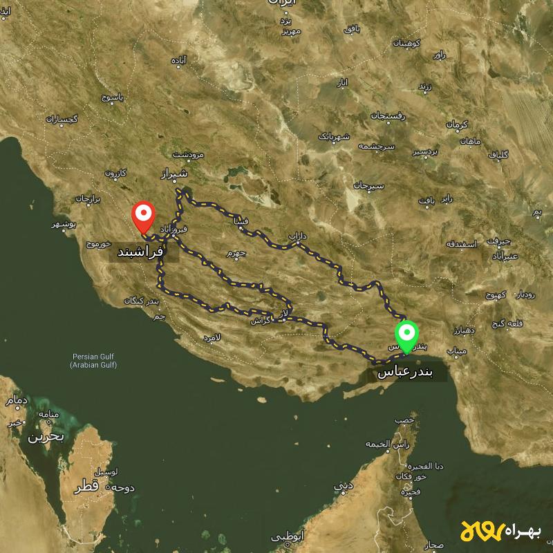 مسافت و فاصله فراشبند - فارس تا بندرعباس از 3 مسیر - مسیریاب بهراه