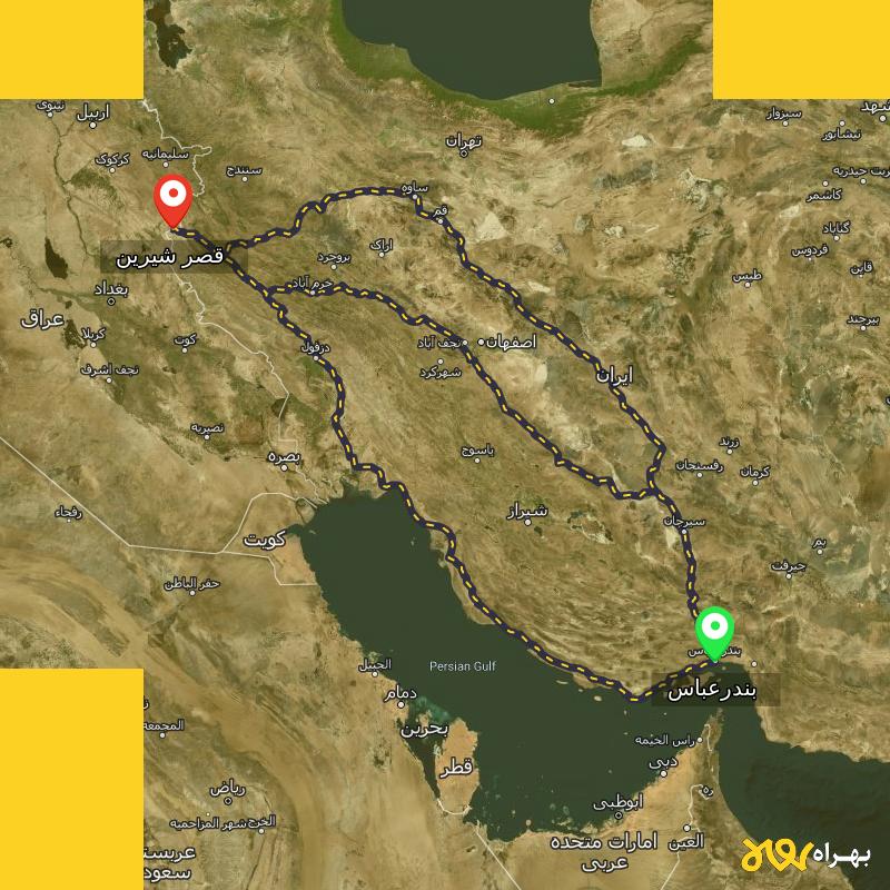 مسافت و فاصله قصر شیرین - کرمانشاه تا بندرعباس از ۳ مسیر - اردیبهشت ۱۴۰۳