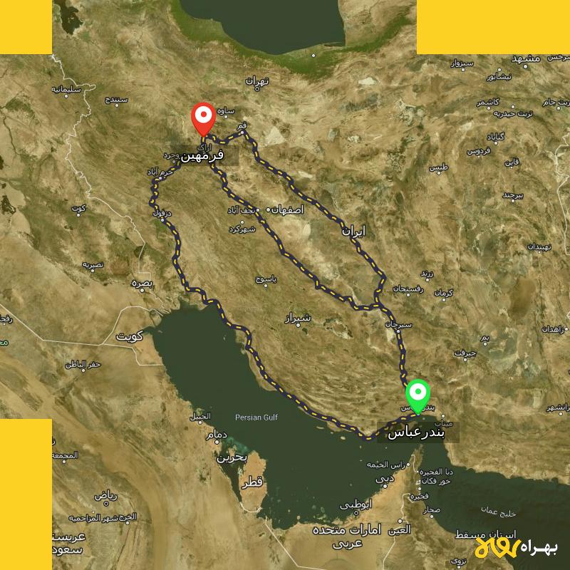 مسافت و فاصله فرمهین - مرکزی تا بندرعباس از ۳ مسیر - آذر ۱۴۰۳
