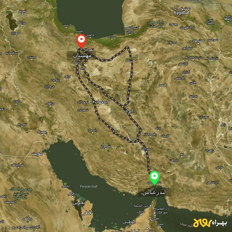 مسافت و فاصله مهستان تا بندرعباس از ۳ مسیر - آذر ۱۴۰۳