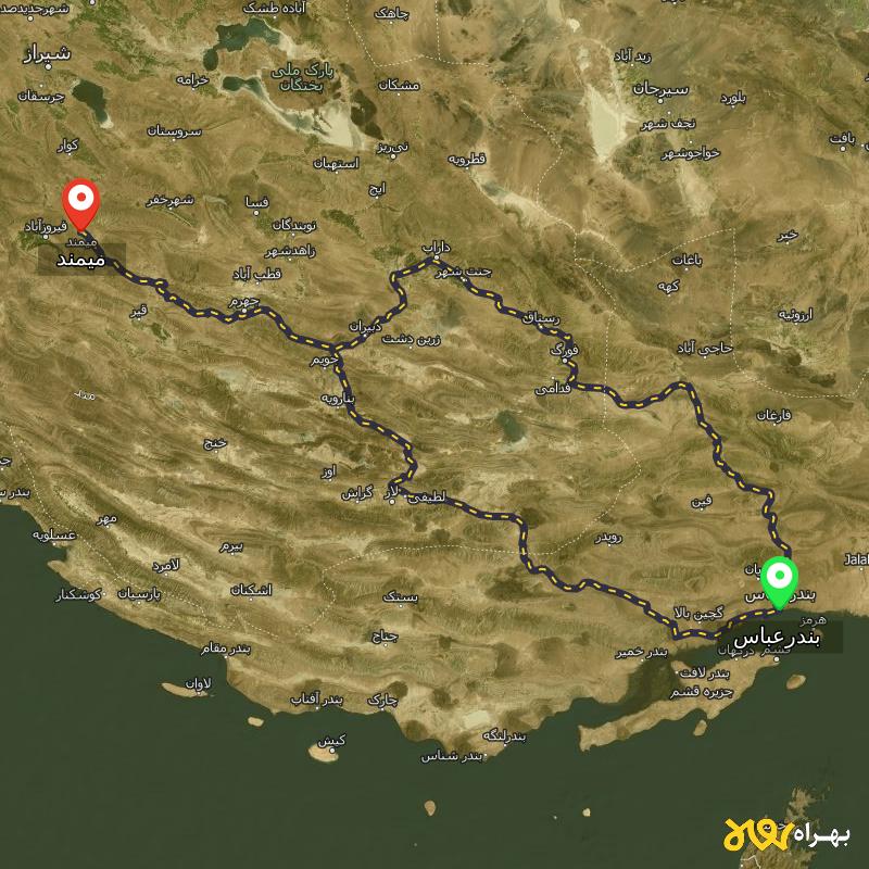 مسافت و فاصله میمند - فارس تا بندرعباس از ۲ مسیر - آذر ۱۴۰۳