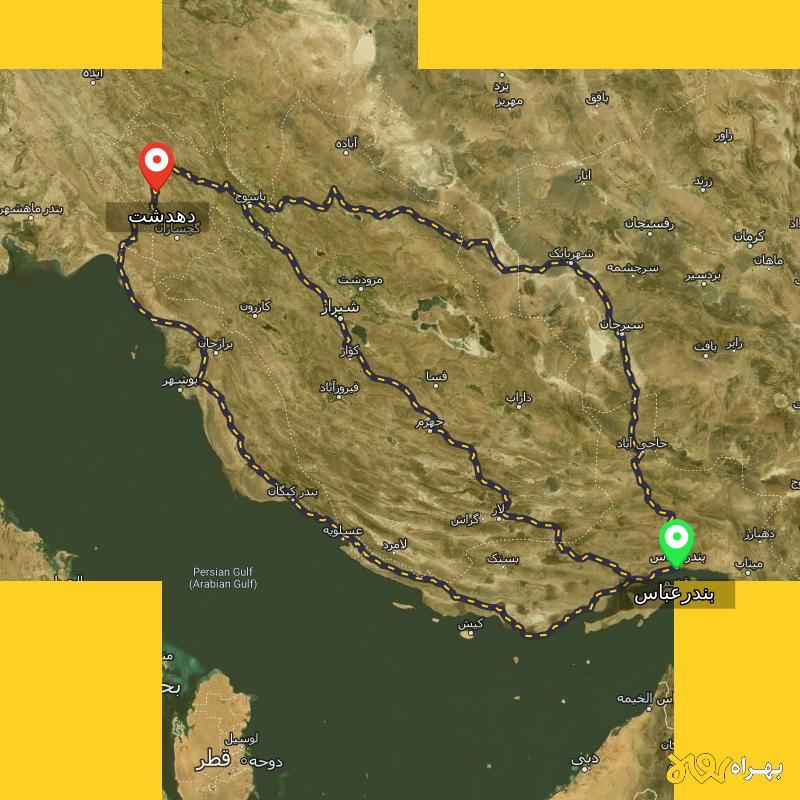 مسافت و فاصله دهدشت - کهگیلویه و بویر احمد تا بندرعباس از ۳ مسیر - آذر ۱۴۰۳