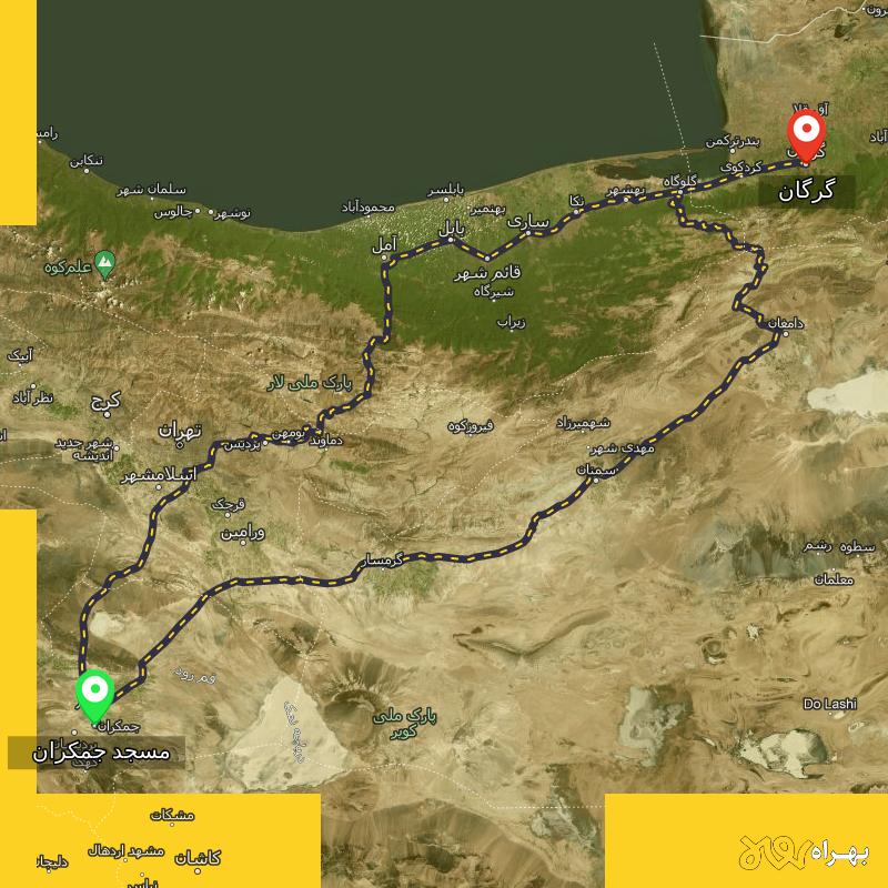 مسافت و فاصله گرگان تا مسجد جمکران - قم از ۲ مسیر - مرداد ۱۴۰۳