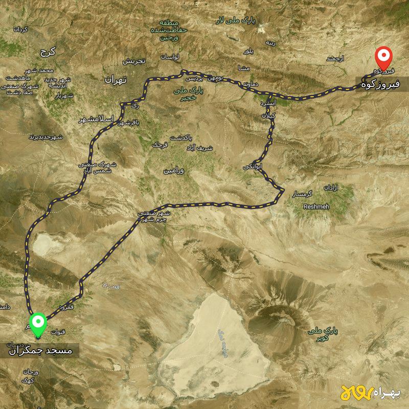 مسافت و فاصله فیروزکوه - تهران تا مسجد جمکران - قم از ۲ مسیر - آبان ۱۴۰۳