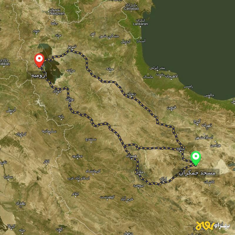 مسافت و فاصله ارومیه تا مسجد جمکران - قم از ۳ مسیر - مهر ۱۴۰۳