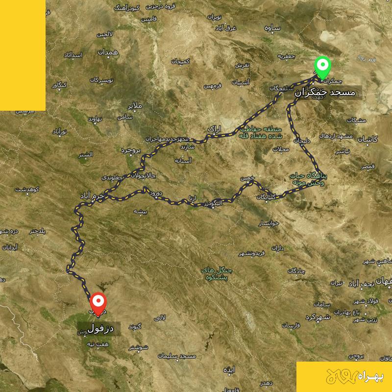 مسافت و فاصله دزفول تا مسجد جمکران - قم از ۲ مسیر - دی ۱۴۰۳