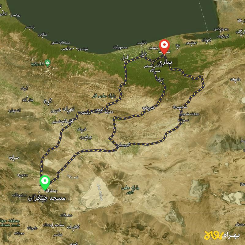 مسافت و فاصله ساری تا مسجد جمکران - قم از ۳ مسیر - مرداد ۱۴۰۳
