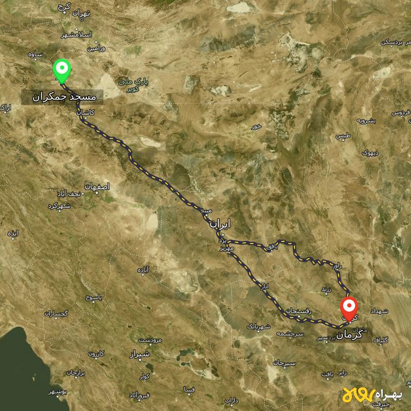 مسافت و فاصله کرمان تا مسجد جمکران - قم از ۲ مسیر - مرداد ۱۴۰۳