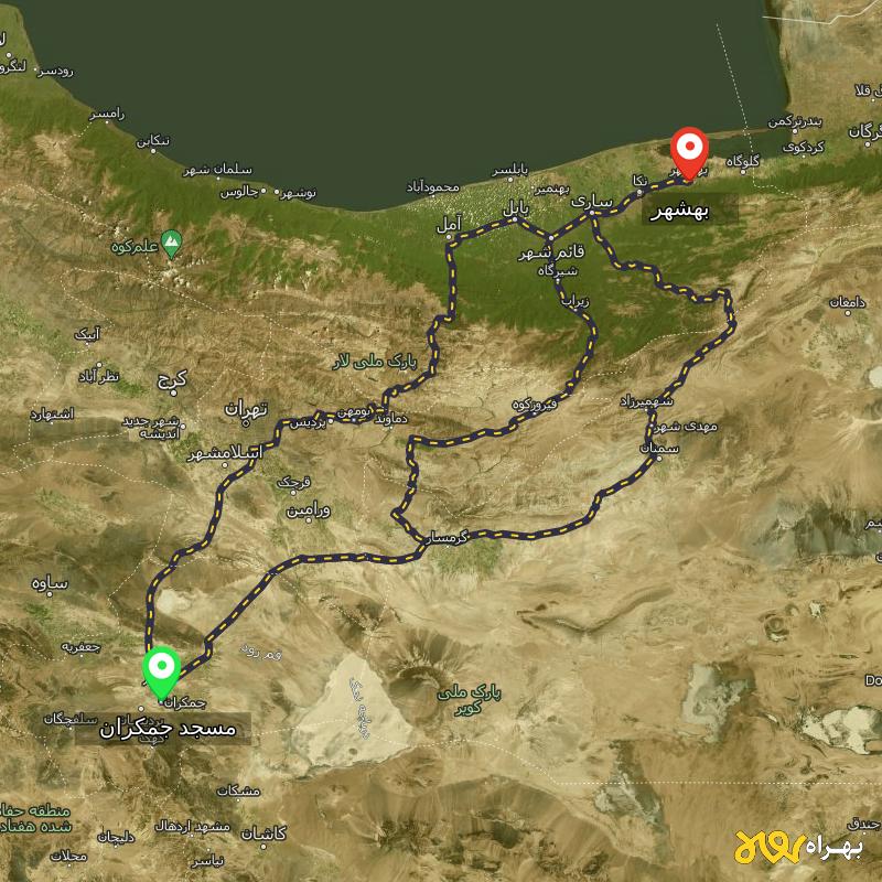 مسافت و فاصله بهشهر - مازندران تا مسجد جمکران - قم از ۳ مسیر - آذر ۱۴۰۳