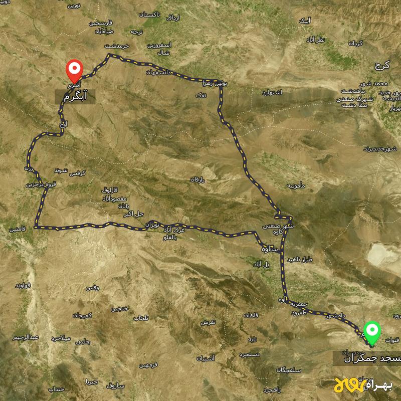 مسافت و فاصله آبگرم - قزوین تا مسجد جمکران - قم از ۲ مسیر - دی ۱۴۰۳