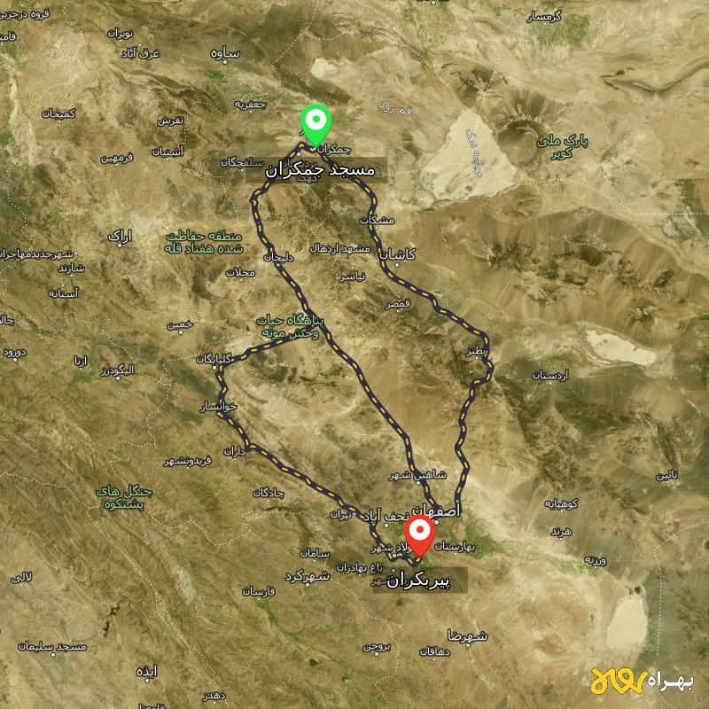 مسافت و فاصله پیربکران - اصفهان تا مسجد جمکران - قم از ۳ مسیر - آذر ۱۴۰۳