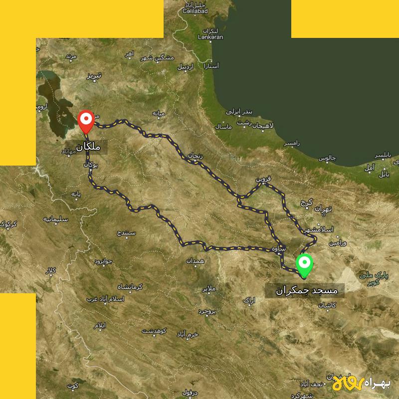 مسافت و فاصله ملکان - آذربایجان شرقی تا مسجد جمکران - قم از ۳ مسیر - مرداد ۱۴۰۳