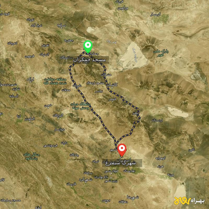 مسافت و فاصله شهرک سیمرغ - اصفهان تا مسجد جمکران - قم از ۲ مسیر - مرداد ۱۴۰۳