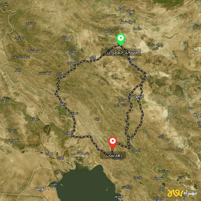 مسافت و فاصله دهدشت - کهگیلویه و بویر احمد تا مسجد جمکران - قم از ۳ مسیر - مرداد ۱۴۰۳