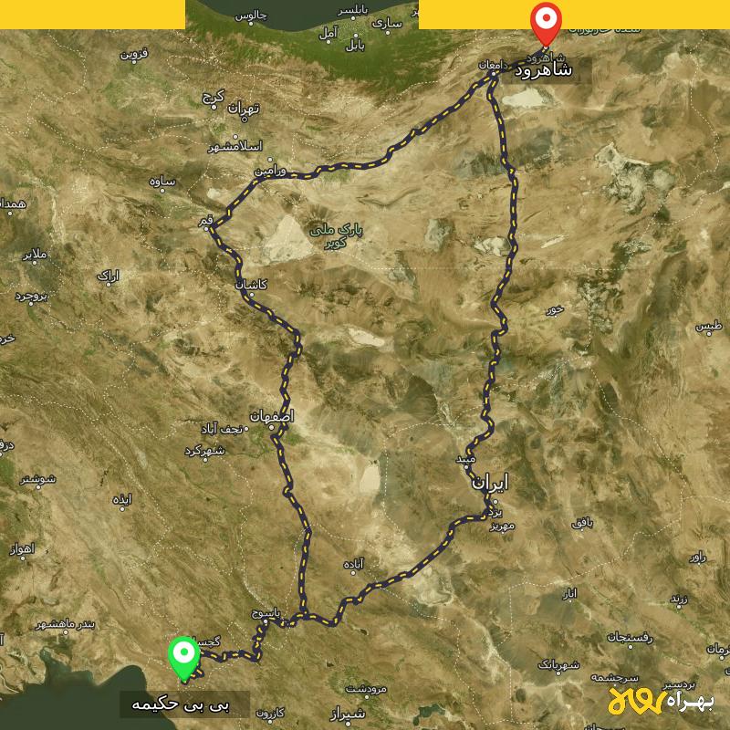 مسافت و فاصله شاهرود تا بی بی حکیمه - کهگیلویه و بویر احمد از ۲ مسیر - آذر ۱۴۰۳