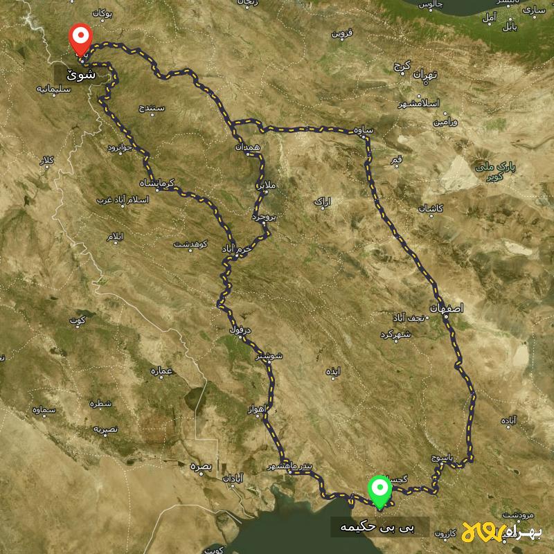 مسافت و فاصله شوێ - کردستان تا بی بی حکیمه - کهگیلویه و بویر احمد از ۳ مسیر - شهریور ۱۴۰۳