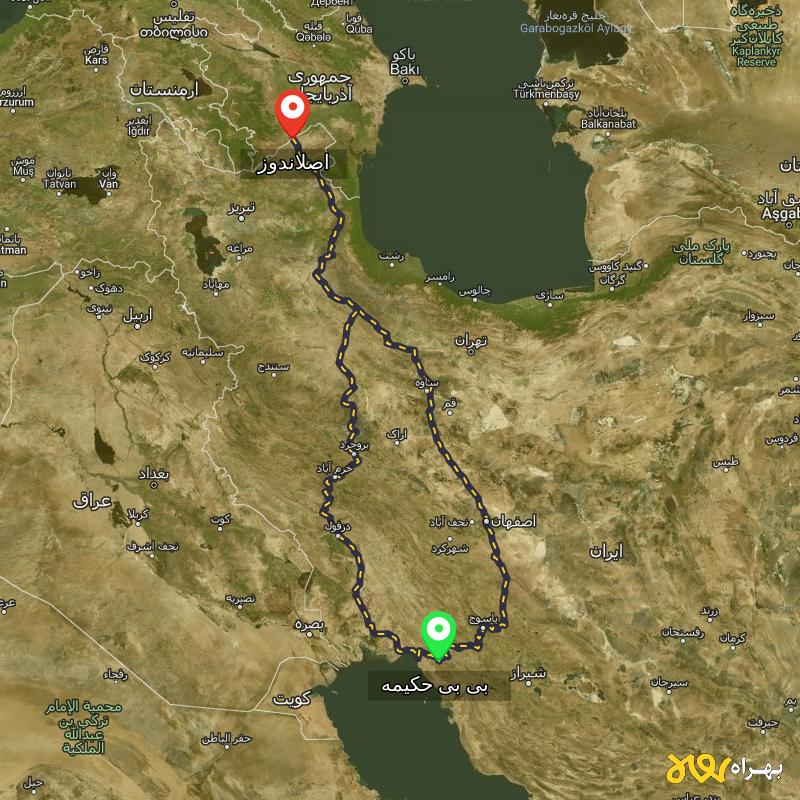 مسافت و فاصله اصلاندوز - اردبیل تا بی بی حکیمه - کهگیلویه و بویر احمد از ۲ مسیر - دی ۱۴۰۳