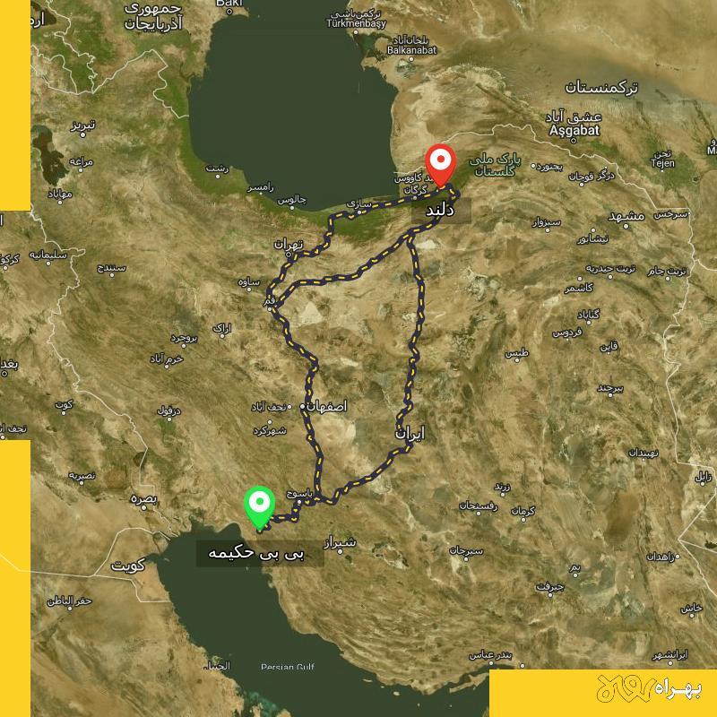 مسافت و فاصله دلند - گلستان تا بی بی حکیمه - کهگیلویه و بویر احمد از ۳ مسیر - دی ۱۴۰۳