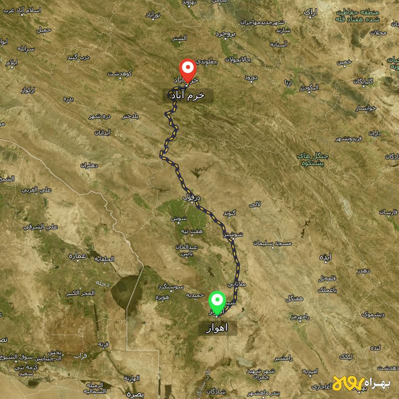 مسافت و فاصله خرم آباد تا اهواز - مرداد ۱۴۰۳