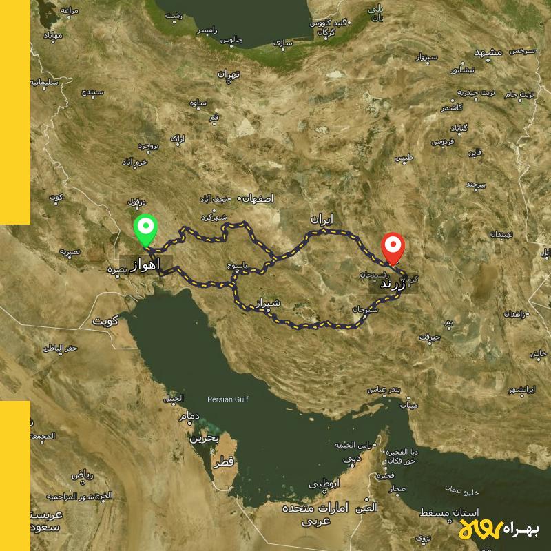 مسافت و فاصله زرند - کرمان تا اهواز از ۳ مسیر - آبان ۱۴۰۳