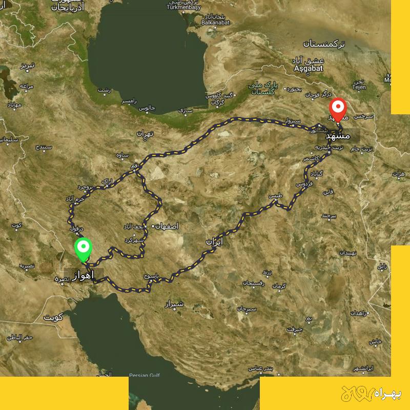 مسافت و فاصله مشهد تا اهواز از ۳ مسیر - اردیبهشت ۱۴۰۳
