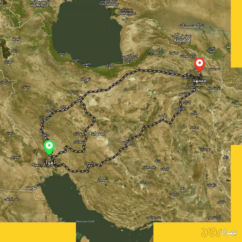 مسافت و فاصله مشهد تا اهواز از ۳ مسیر - مرداد ۱۴۰۳