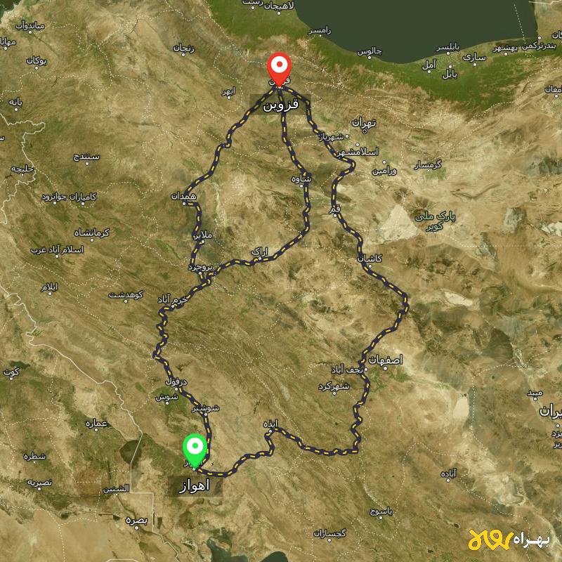 مسافت و فاصله قزوین تا اهواز از ۳ مسیر - اردیبهشت ۱۴۰۳