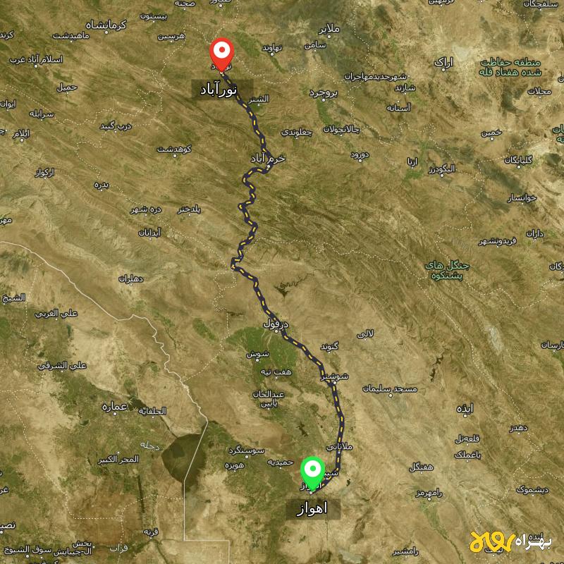 مسافت و فاصله نورآباد - لرستان تا اهواز - آذر ۱۴۰۳