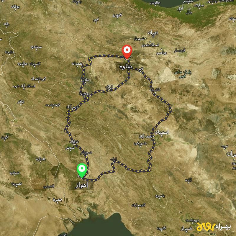 مسافت و فاصله ساوه تا اهواز از ۳ مسیر - مهر ۱۴۰۳