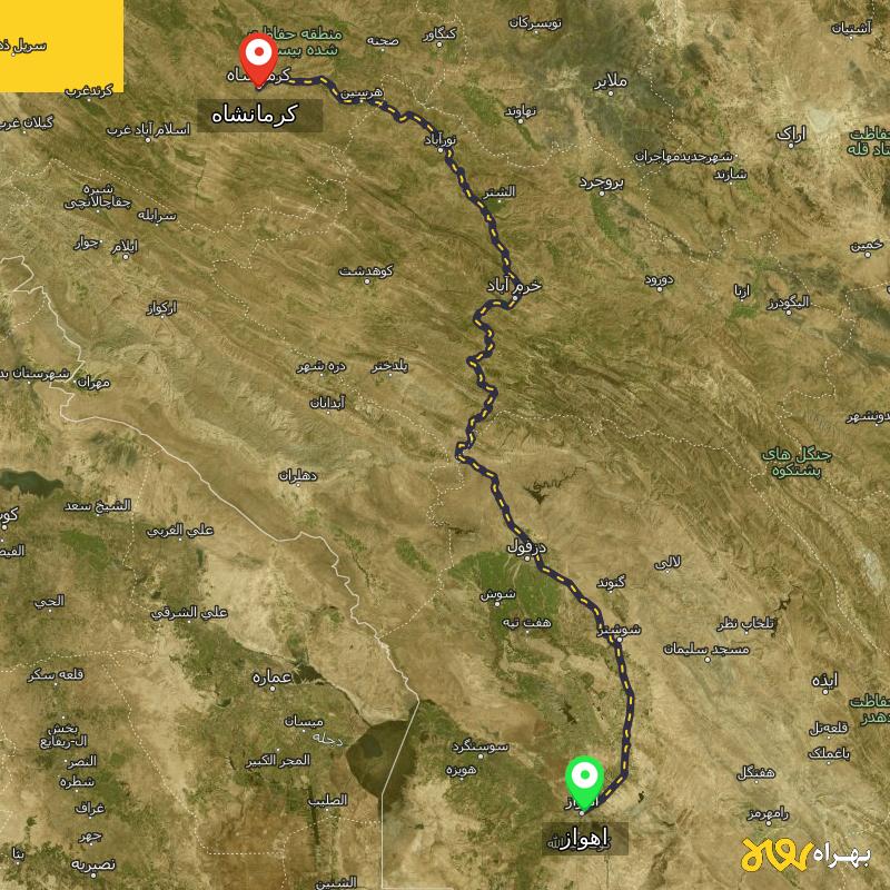 مسافت و فاصله کرمانشاه تا اهواز - مهر ۱۴۰۳
