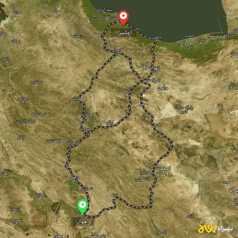 مسافت و فاصله املش - گیلان تا اهواز از ۳ مسیر - اردیبهشت ۱۴۰۳