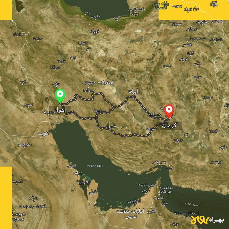 مسافت و فاصله کرمان تا اهواز از ۳ مسیر - مرداد ۱۴۰۳