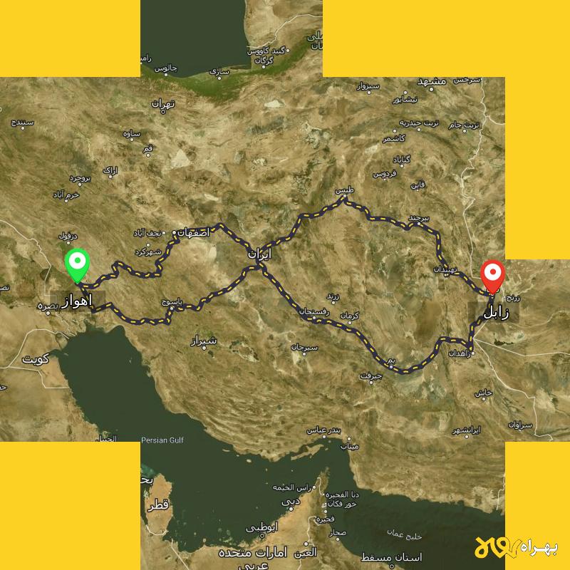 مسافت و فاصله زابل تا اهواز از ۳ مسیر - اردیبهشت ۱۴۰۳