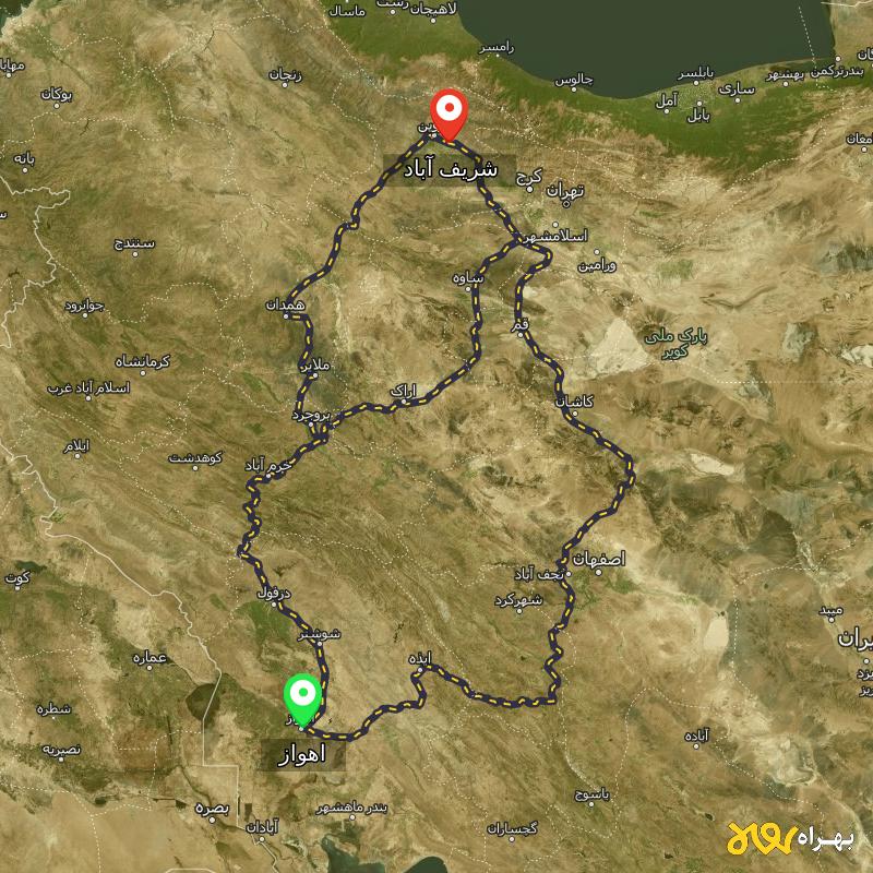 مسافت و فاصله شریف آباد - قزوین تا اهواز از ۳ مسیر - اردیبهشت ۱۴۰۳