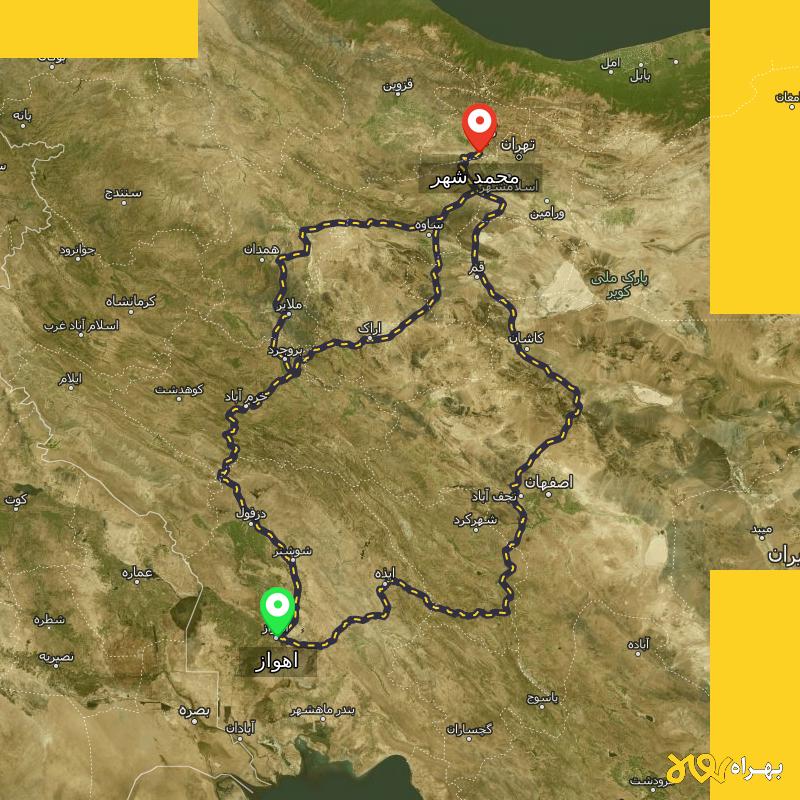 مسافت و فاصله محمد شهر - البرز تا اهواز از ۳ مسیر - دی ۱۴۰۳