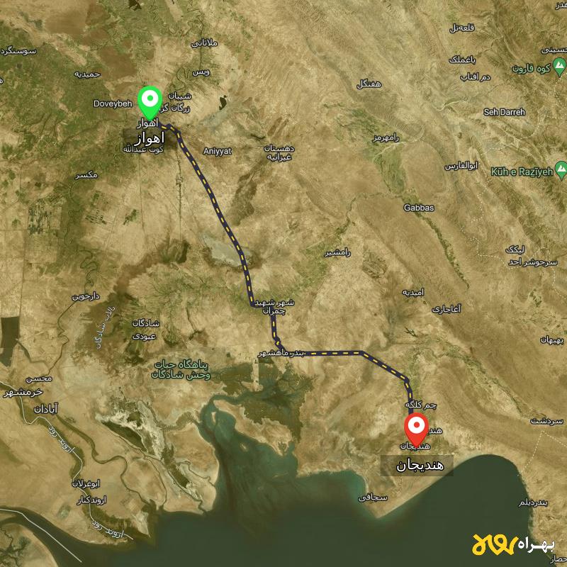 مسافت و فاصله هندیجان - خوزستان تا اهواز - مسیریاب بهراه