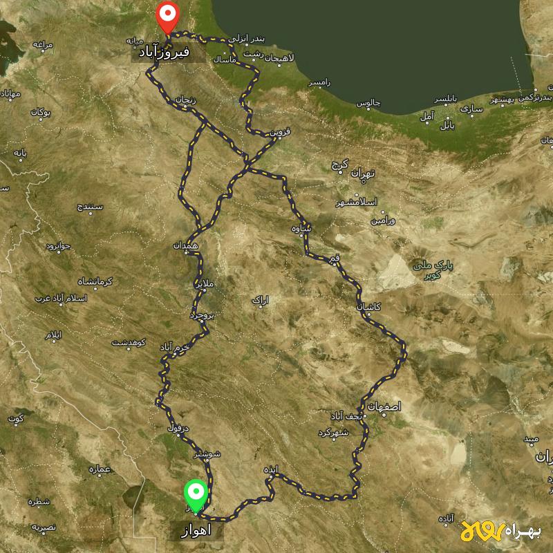 مسافت و فاصله فیروزآباد - اردبیل تا اهواز از ۳ مسیر - مرداد ۱۴۰۳