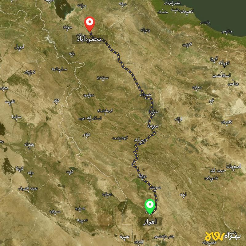 مسافت و فاصله محمودآباد - آذربایجان غربی تا اهواز - مرداد ۱۴۰۳