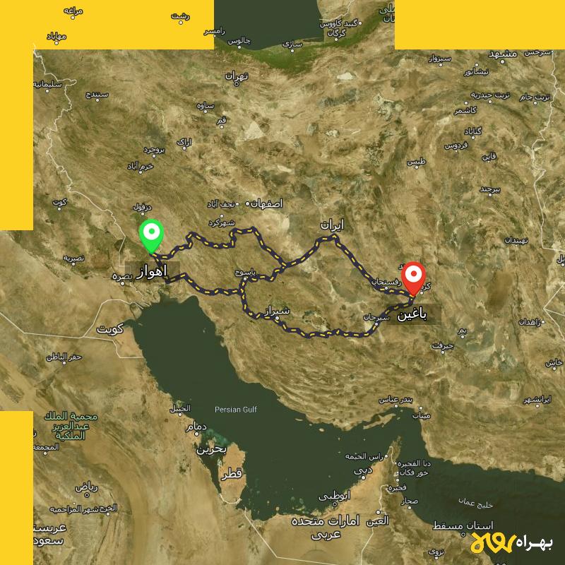 مسافت و فاصله باغین - کرمان تا اهواز از ۳ مسیر - آذر ۱۴۰۳