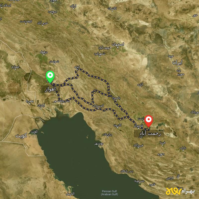مسافت و فاصله رحمت آباد - فارس تا اهواز از ۳ مسیر - مهر ۱۴۰۳