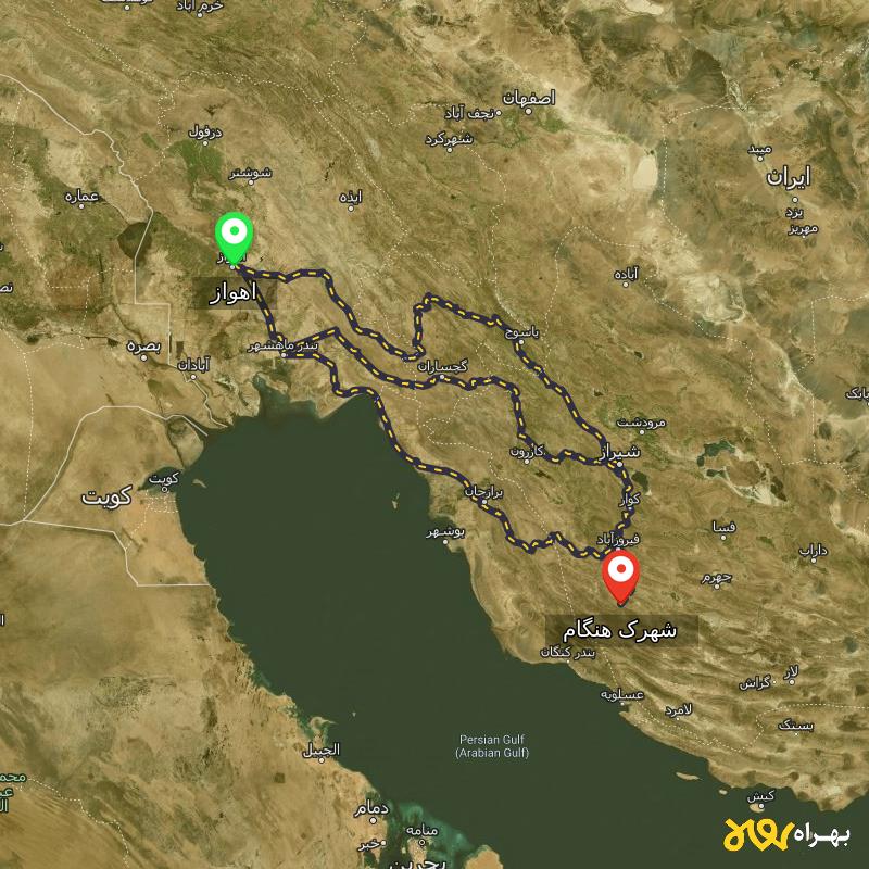 مسافت و فاصله شهرک هنگام - فارس تا اهواز از ۳ مسیر - مرداد ۱۴۰۳