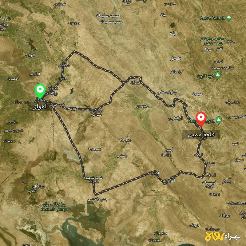 مسافت و فاصله قلعه ممبی - کهگیلویه و بویر احمد تا اهواز از ۳ مسیر - شهریور ۱۴۰۳