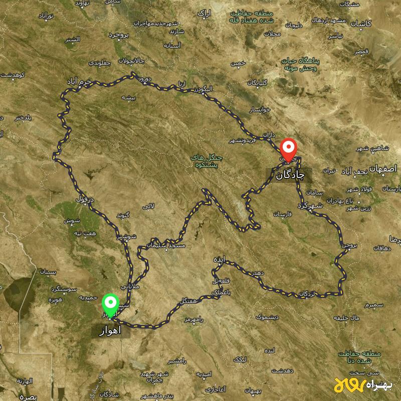 مسافت و فاصله چادگان - اصفهان تا اهواز از ۳ مسیر - دی ۱۴۰۳
