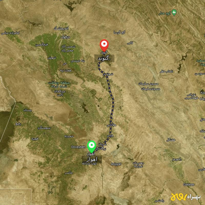 مسافت و فاصله گتوند - خوزستان تا اهواز - شهریور ۱۴۰۳
