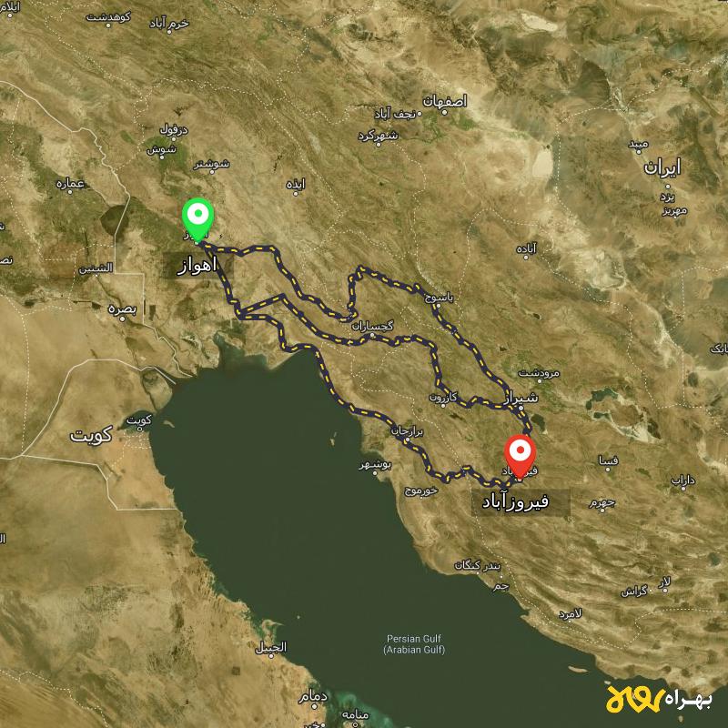 مسافت و فاصله فیروزآباد - فارس تا اهواز از 3 مسیر - مسیریاب بهراه