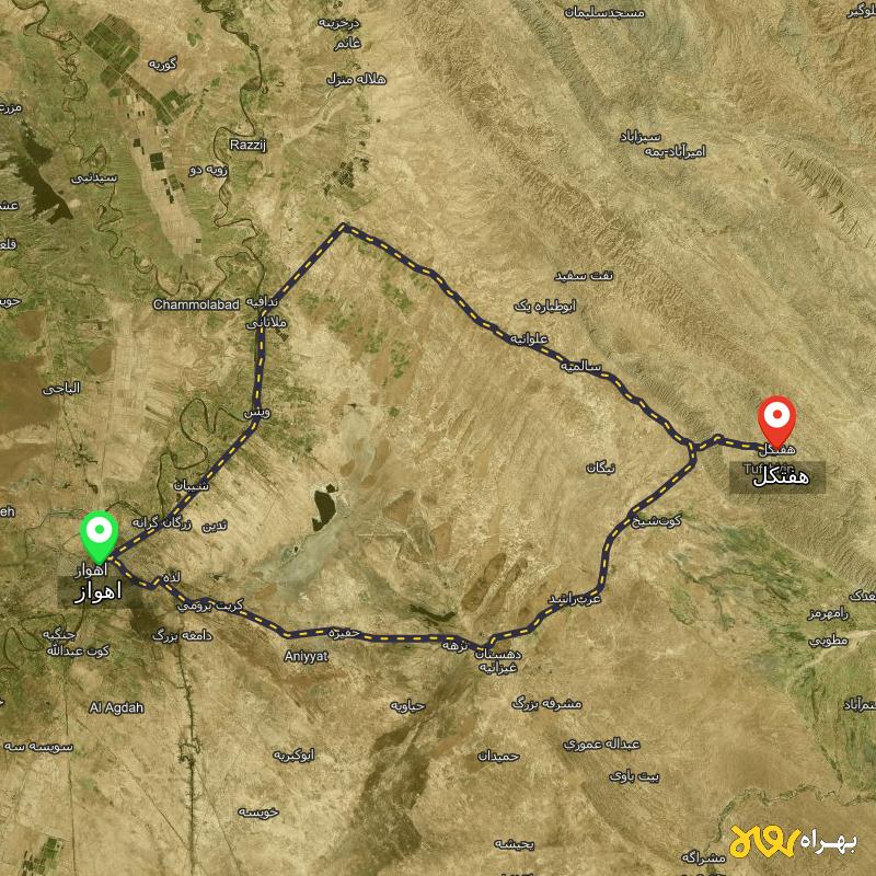 مسافت و فاصله هفتکل - خوزستان تا اهواز از ۲ مسیر - اردیبهشت ۱۴۰۳