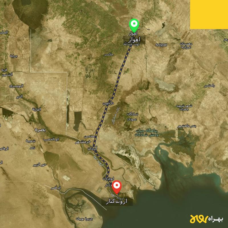 مسافت و فاصله اروندکنار - خوزستان تا اهواز - مسیریاب بهراه